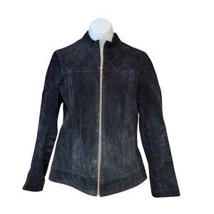 Ruff Hewn Women’s Mock Neck Quilted Genuine Leather Full Zip Jacket Black Size S